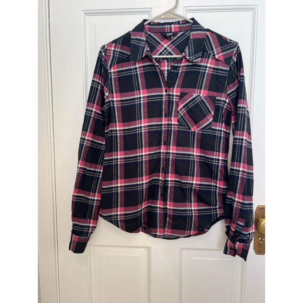 Paige Black Maroon Plaid Flannel Button Down Shirt 100% Cotton Women's S